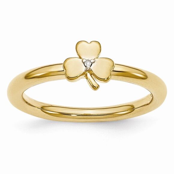 Black Bow Jewelry Co. Jewelry - Gold Tone Sterling Silver .005 Ct I3 H-I Diamond 6mm Clover Ring Sz 5